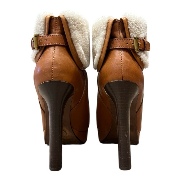 Coach Shearling Boots Apple Leather High Heels Luggage Brown Size 7.5B - Picture 5 of 16